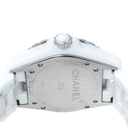 Chanel White Ceramic Stainless Steel Diamond J12 Women's Wristwatch 39 mm
