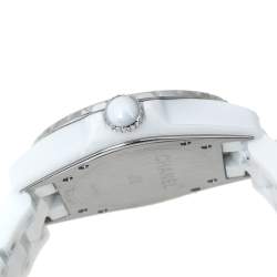 Chanel White Ceramic Stainless Steel Diamond J12 Women's Wristwatch 39 mm