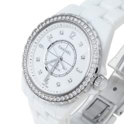 Chanel White Ceramic Stainless Steel Diamond J12 Women's Wristwatch 39 mm