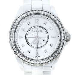 Chanel White Ceramic Stainless Steel Diamond J12 Women's Wristwatch 39 mm
