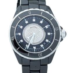 Pre Owned Chanel Black Ceramic Stainless Steel Diamond Ceramic J12 H1757 Unisex Wristwatch 38 mm