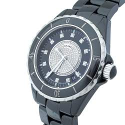 Pre Owned Chanel Black Ceramic Stainless Steel Diamond Ceramic J12 H1757 Unisex Wristwatch 38 mm