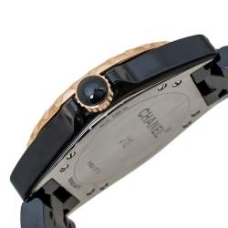 Pre Owned Chanel Black Gold Tone Black Ceramic Stainless Steel J12 H3838 Women's Wristwatch 36 mm