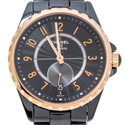 Pre Owned Chanel Black Gold Tone Black Ceramic Stainless Steel J12 H3838 Women's Wristwatch 36 mm
