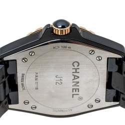 Pre Owned Chanel Black Gold Tone Black Ceramic Stainless Steel J12 H3838 Women's Wristwatch 36 mm