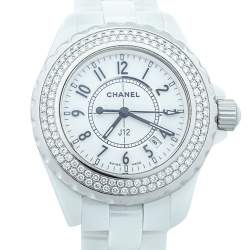 Chanel White Ceramic & Stainless Steel Diamonds J12 Women's Wristwatch 33 mm