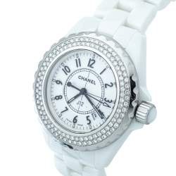 Chanel White Ceramic & Stainless Steel Diamonds J12 Women's Wristwatch 33 mm