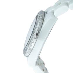 Chanel White Ceramic & Stainless Steel Diamonds J12 Women's Wristwatch 33 mm