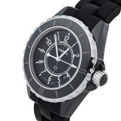 Pre Owned Chanel Black Ceramic & Rubber J12 H0681 Unisex Wristwatch 33 mm