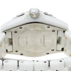 Pre Owned Chanel White Stainless Steel Ceramic Diamonds J12 Automatic Women's Wristwatch 39 mm