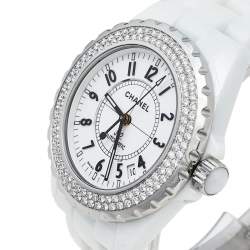 Pre Owned Chanel White Stainless Steel Ceramic Diamonds J12 Automatic Women's Wristwatch 39 mm
