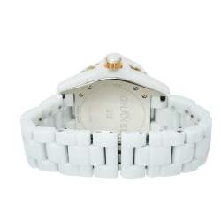 Pre Owned Chanel White 18K Yellow Gold & Ceramic J12 H2181 Women's Wristwatch 39 mm