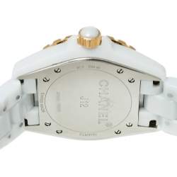 Pre Owned Chanel White 18K Yellow Gold & Ceramic J12 H2181 Women's Wristwatch 39 mm