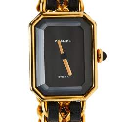 Pre Owned Chanel Black Gold Plated Stainless Steel and Leather Premiere H0001 Women's Wristwatch 20 mm