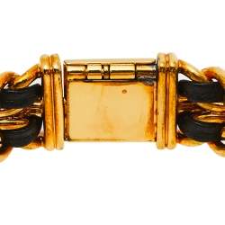 Pre Owned Chanel Black Gold Plated Stainless Steel and Leather Premiere H0001 Women's Wristwatch 20 mm