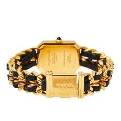 Pre Owned Chanel Black Gold Plated Stainless Steel & Leather Premiere H0001 Women's Wristwatch 20 mm