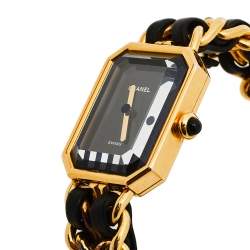 Pre Owned Chanel Black Gold Plated Stainless Steel & Leather Premiere H0001 Women's Wristwatch 20 mm
