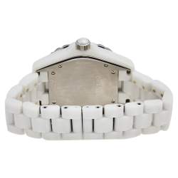 Pre Owned Chanel White Ceramic Diamonds Pink Sapphire J12 H3243 Women's Wristwatch 42 mm