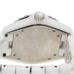 Pre Owned Chanel White Ceramic Diamonds Pink Sapphire J12 H3243 Women's Wristwatch 42 mm