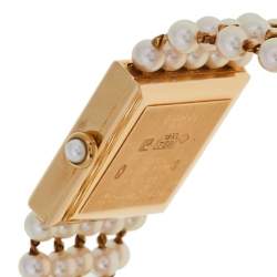 Pre Owned Chanel White 18K Yellow Gold Cultured Pearl Mademoiselle H0007 Women's Wristwatch 23 mm