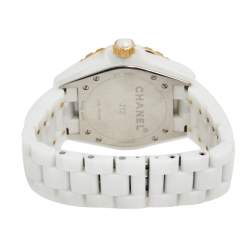 Pre Owned Chanel White Ceramic Rose Gold Plated Stainless Steel Diamond J12 H2180 Women's Wristwatch 38 mm