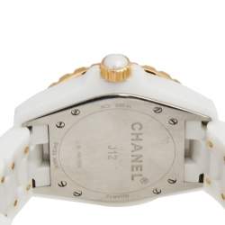 Pre Owned Chanel White Ceramic Rose Gold Plated Stainless Steel Diamond J12 H2180 Women's Wristwatch 38 mm