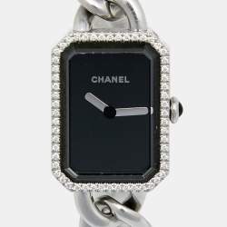 Pre Owned Chanel Black Stainless Steel and Diamond Premiere Chaine H3254 Women's Wristwatch 20 mm