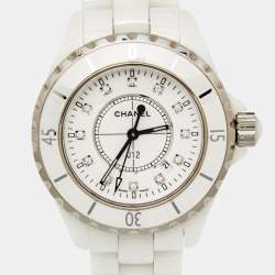 Chanel White Diamond Ceramic J12 H1628 Women's Wristwatch 33 mm