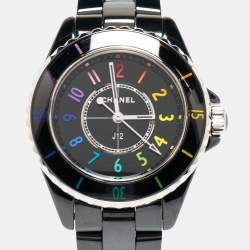 Pre Owned Chanel Black Ceramic J12 Electro Limited Edition H7121 Women's Wristwatch 33 mm 