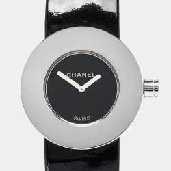Pre Owned Chanel Black Stainless Steel Leather La Ronde H0579 Women's Wristwatch 29 mm