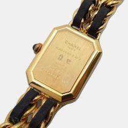 Chanel Black Yellow Gold Plated Stainless Steel Premiere H0001 Quartz Women's Wristwatch 20 mm