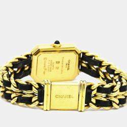Pre Owned Chanel Black Yellow Gold Plated Stainless Steel Premiere H0001 Women's Wristwatch 20 mm
