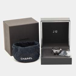 Pre Owned Chanel Black Diamond Ceramic Stainless Steel J12 H2124 Unisex 38 mm 