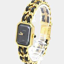 Chanel Black Yellow Gold Plated Stainless Steel Premiere H0001 Quartz Women's Wristwatch 20 mm
