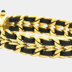 Chanel Black Yellow Gold Plated Stainless Steel Premiere H0001 Quartz Women's Wristwatch 20 mm