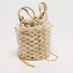 مملوكة مسبقًا Charles & Keith Light Cream Beaded Chain Bucket Bag
