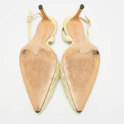 مملوكة مسبقًا Charles & Keith Size 39 Yellow Fabric and Net Slingback Pumps