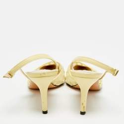 مملوكة مسبقًا Charles & Keith Size 39 Yellow Fabric and Net Slingback Pumps