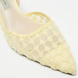 مملوكة مسبقًا Charles & Keith Size 39 Yellow Fabric and Net Slingback Pumps