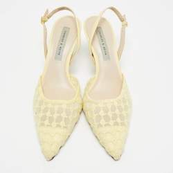 مملوكة مسبقًا Charles & Keith Size 39 Yellow Fabric and Net Slingback Pumps