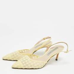 مملوكة مسبقًا Charles & Keith Size 39 Yellow Fabric and Net Slingback Pumps