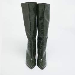 مملوكة مسبقًا حذاء بوت تشارلز و كيث بطول الركبة جلد منقوش كروك أخضر مقاس 40