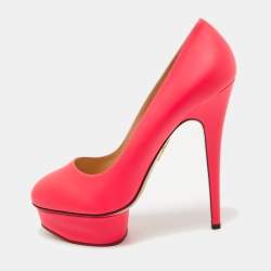 Charlotte Olympia Neon Pink Leather Dolly Platform Pumps Size 41