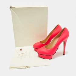 Charlotte Olympia Neon Pink Leather Dolly Platform Pumps Size 41