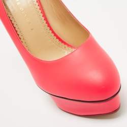 Charlotte Olympia Neon Pink Leather Dolly Platform Pumps Size 41