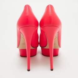 Charlotte Olympia Neon Pink Leather Dolly Platform Pumps Size 41