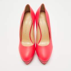 Charlotte Olympia Neon Pink Leather Dolly Platform Pumps Size 41