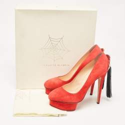 Charlotte Olympia Orange Suede Fan Tassel Dolly Pumps Size 41
