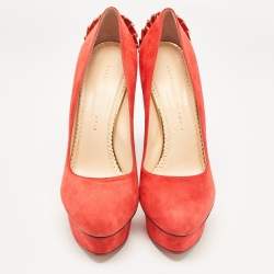 Charlotte Olympia Orange Suede Fan Tassel Dolly Pumps Size 41