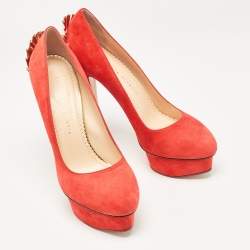 Charlotte Olympia Orange Suede Fan Tassel Dolly Pumps Size 41